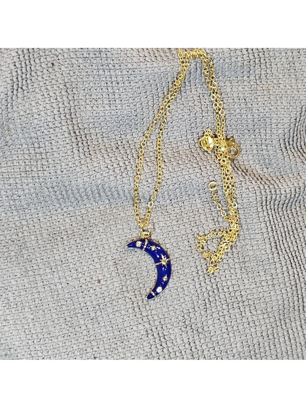 Blue Enamel Moon Pendant CZ 14k Gold-plated Necklace - Picture 3 of 4